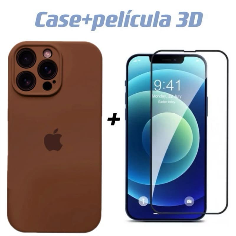 Kit 2em1 Capa Chapinha Case Silicone Aveludada com proteção de câmera+película 3D para iphone 11 11pro 11promax