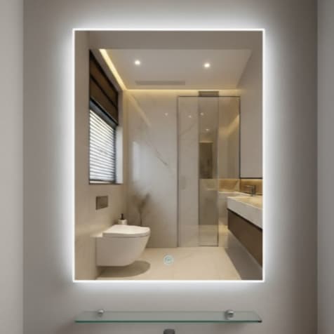 Kit Espelho Decorativo Banheiro 40x50cm Iluminado Touch LED 6000k + Prateleira em Vidro