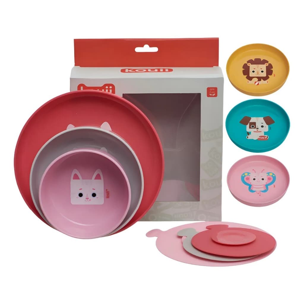 Kit 3 Pratos Infantis com Ventosa Antiderrapante Gato Gata Mia - Kouii