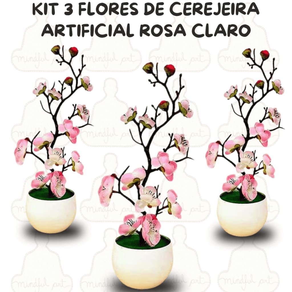 Kit 3 Bonsais Sakura  Flor de Cerejeira Rosa Claro– Toque Fino e Harmonia na Decoração