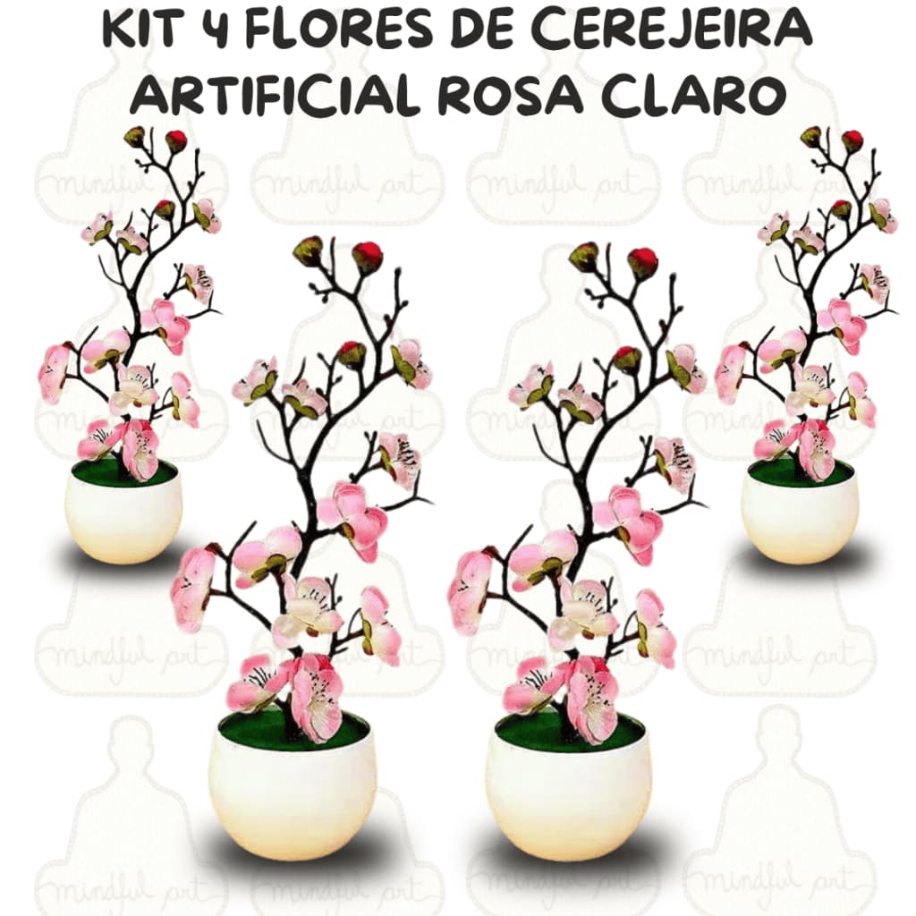 Kit 4 Cerejeiras Artificiais Rosa Claro – Perfeito para Mesas, Aparadores e Estantes Estilo Oriental