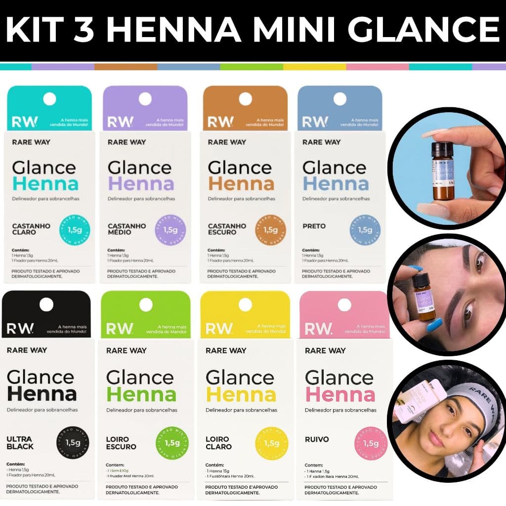 Henna Sobrancelha Glance Rare Way Todas As Cores Henna Profissional Glance Mini Henna