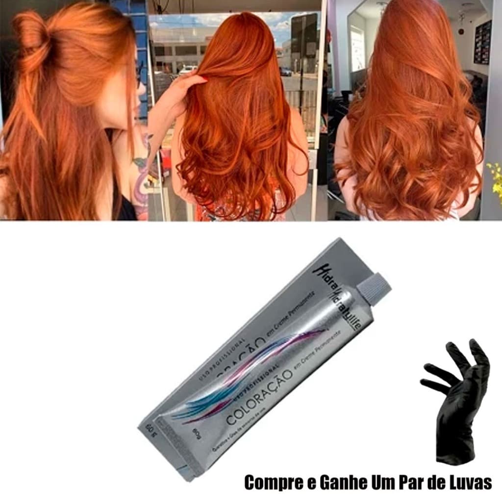 Tinta Coloração Permanente em Creme Louro Claro Cobre Ruivo Intenso Nº 8.44 Mairibel