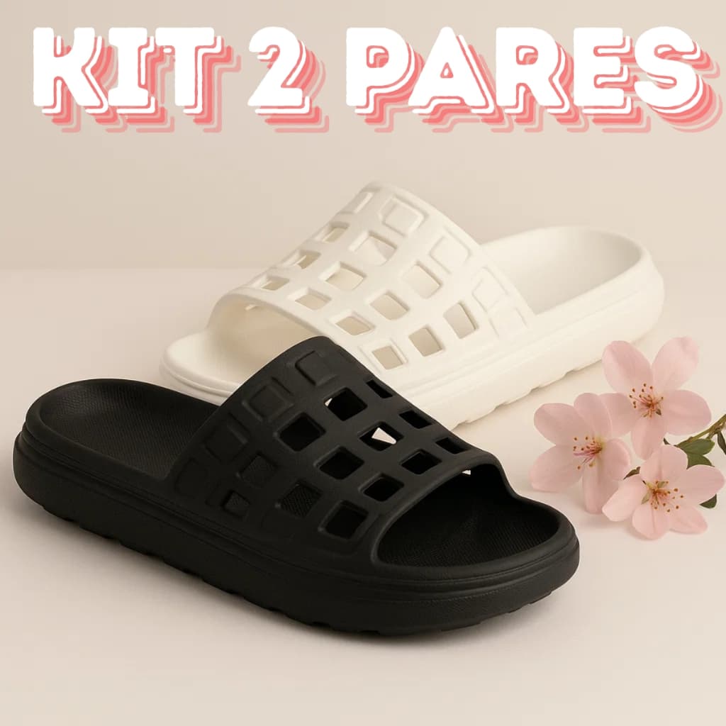 Kit 2 Pares Chinelo Slide Feminino Confortável Leve e Antiderrapante Ideal para Praia Piscina Casual