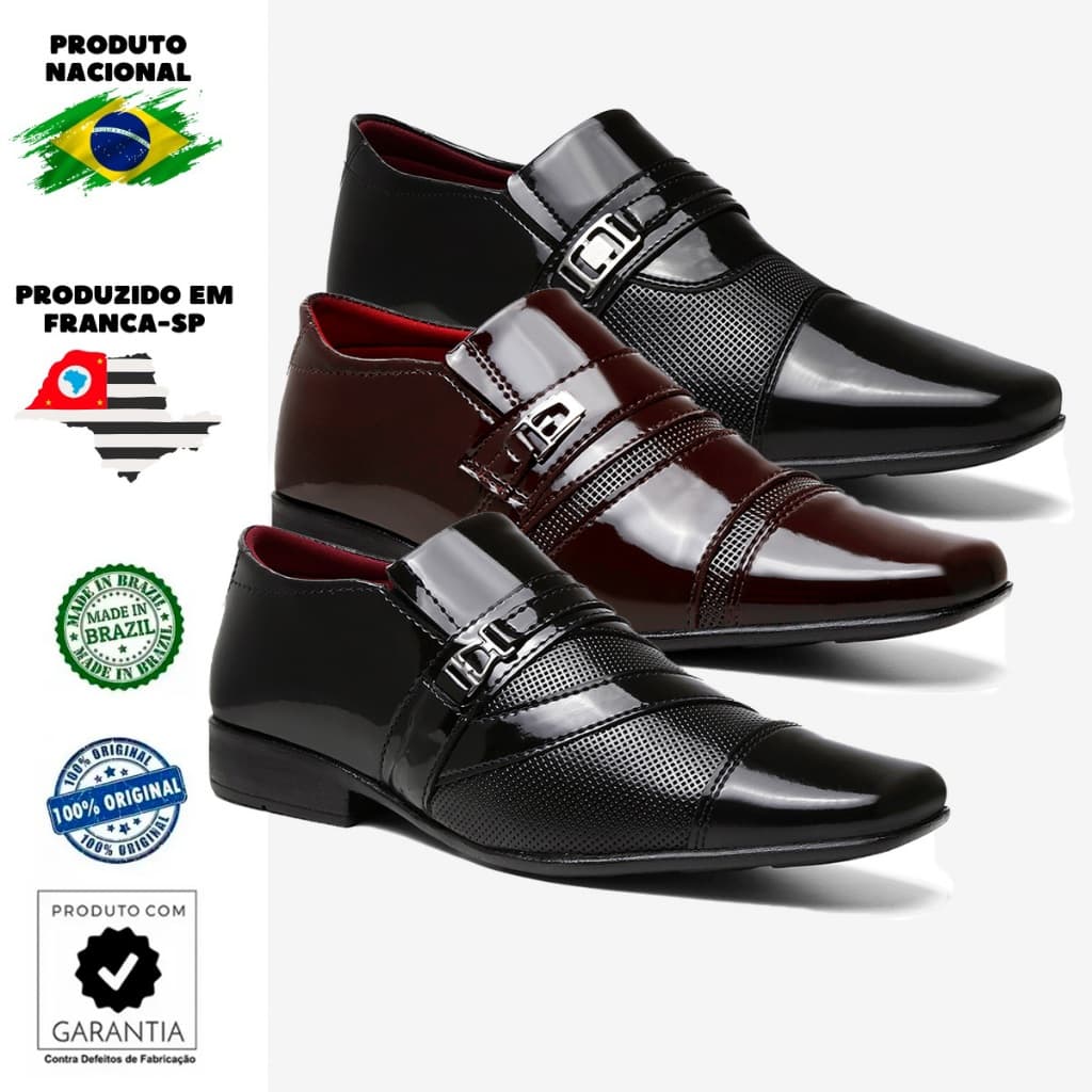Kit 3 Pares De Sapato Social Formal Clássico Oxford Derby Masculino Verniz Preto E Café