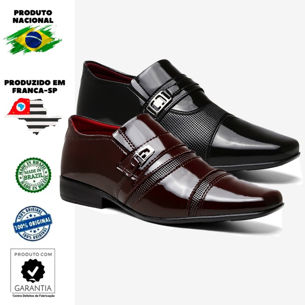 Kit 2 Pares De Sapato Social Masculino Casual Oxford Derby Moderno Confortável Verniz Brilhante