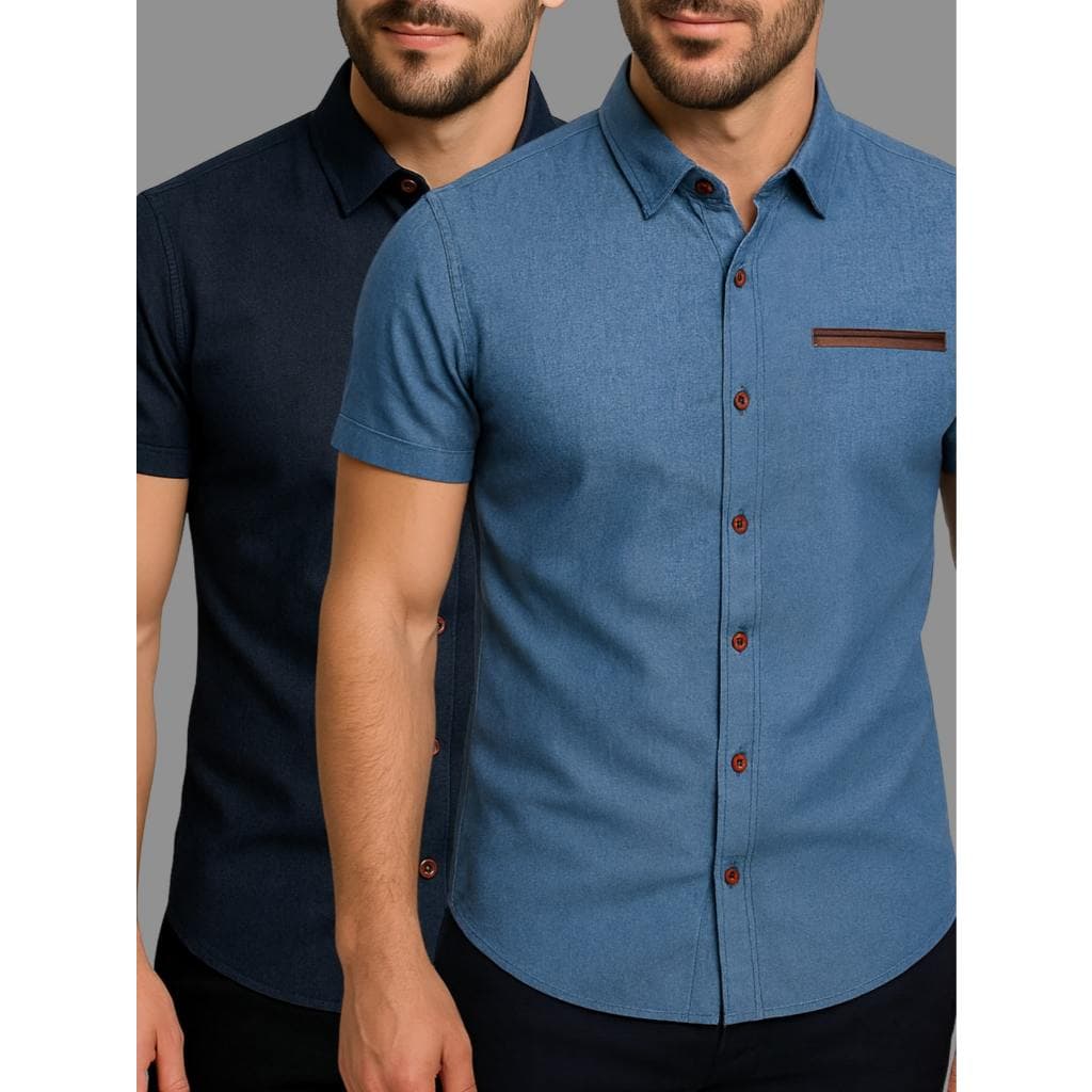Kit Com 2 Camisas Social Masculina Manga Curta Viscose e Poliéster Premium
