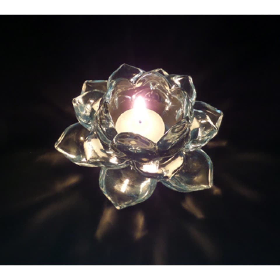 Porta velas castiçal vidro flor de lótus