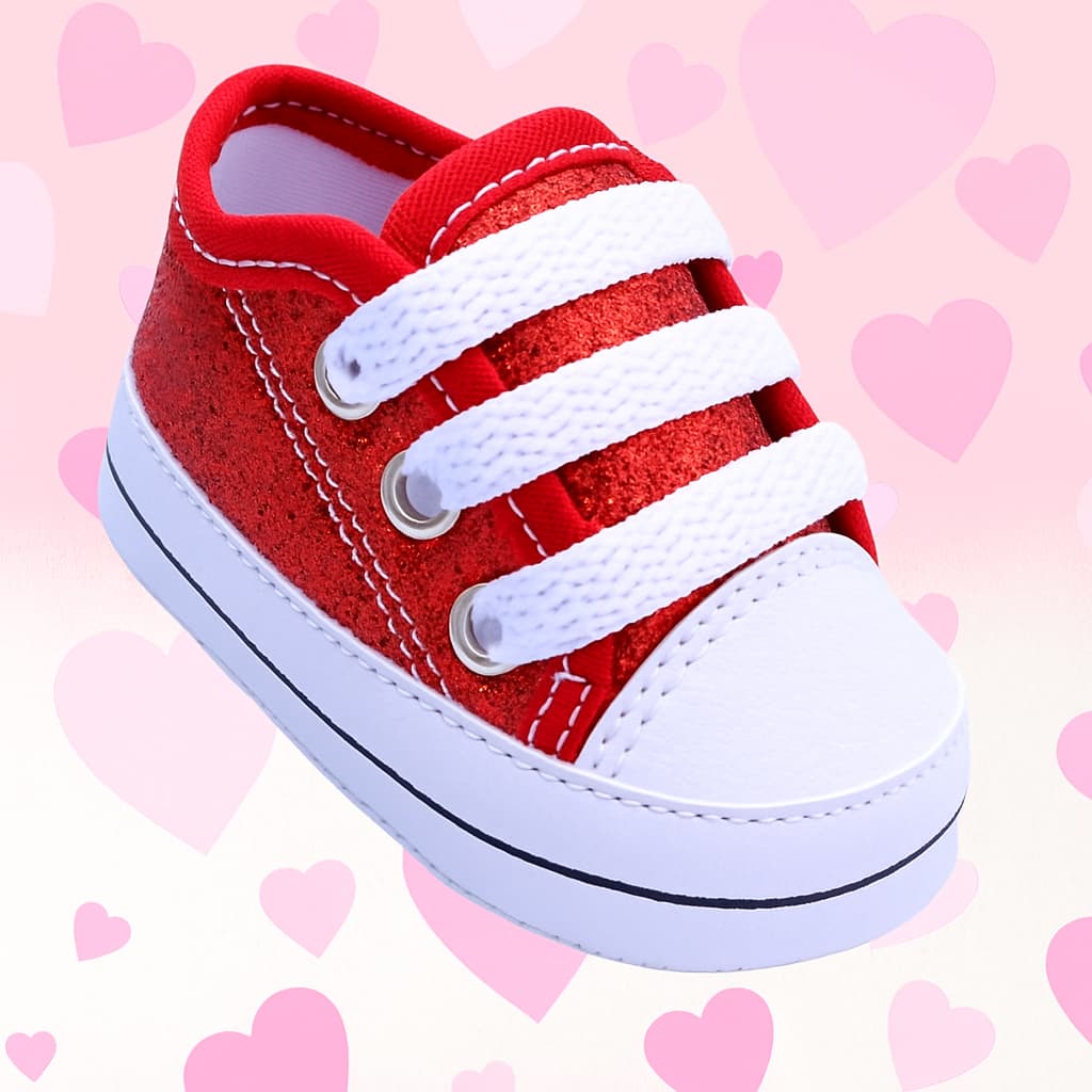 Calçado Infantil Bebê Tênis Vermelho Starzinho com Glitter e Detalhes Brilhantes