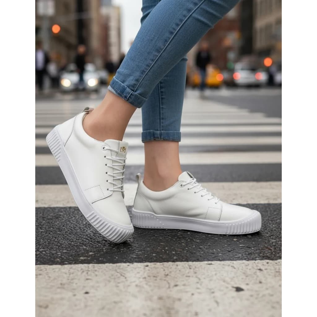 Tênis Feminino Branco Lirom Em Couro Legitimo Casual Blogueira