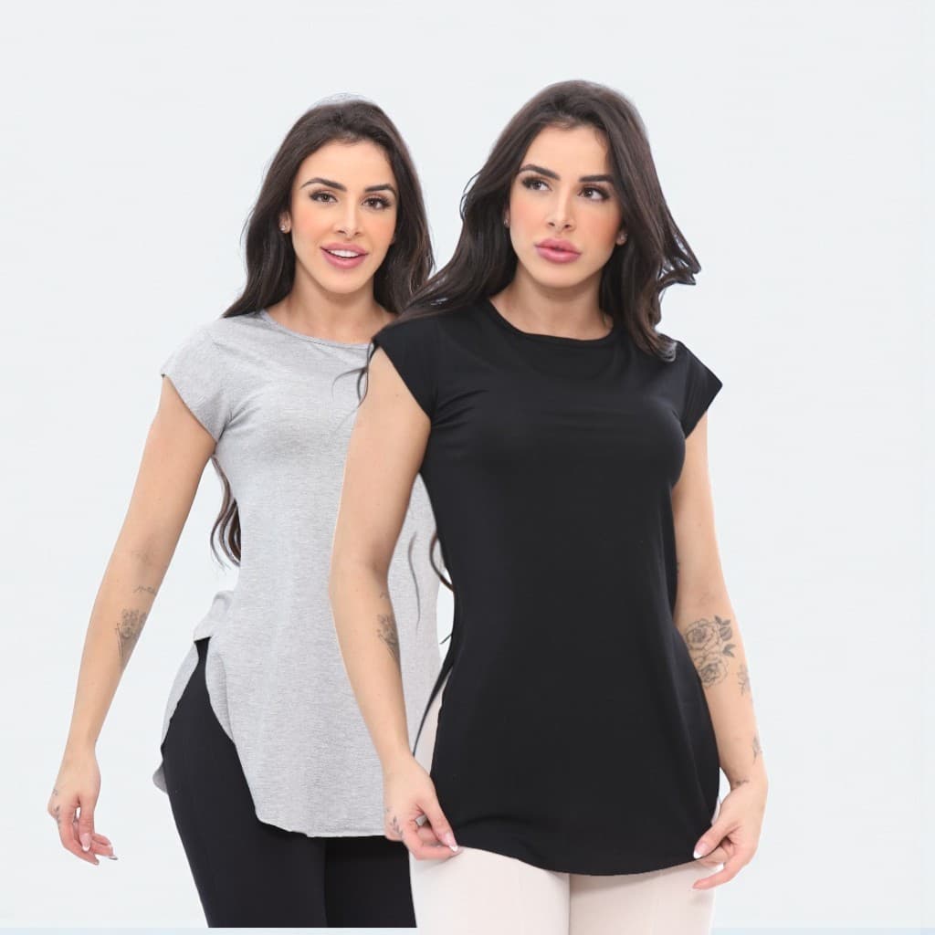 Kit 2 Blusas Tapa Bumbum Feminina Longline Viscolycra Academia Camiseta Treino Ginastica Caminhada