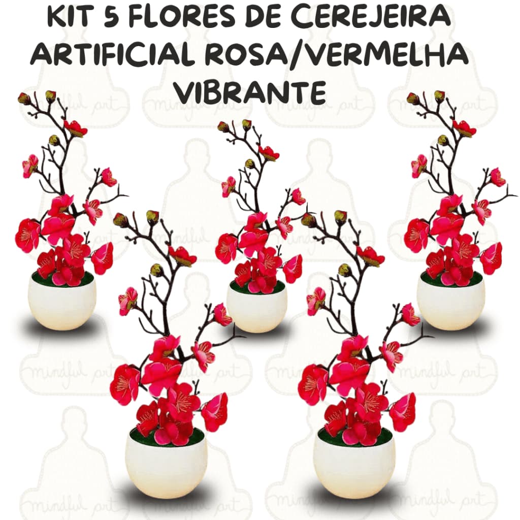 Kit 5 Ramos Flores de Cerejeiras Sakura Vermelha Rosada – Delicadeza Oriental em Forma de Arte