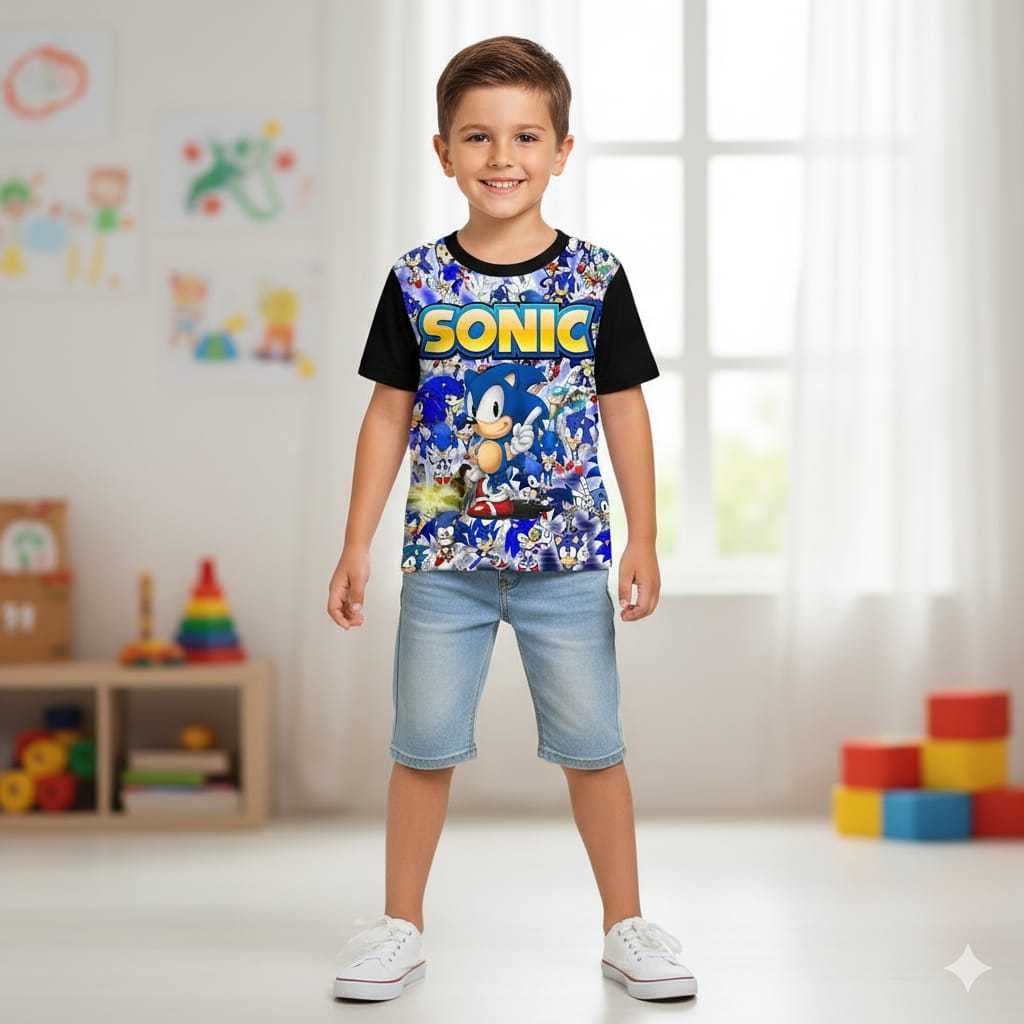 Camiseta Infantil  Sonic super sonic Unissex Anime Geek Nerd Desenho presente menina menino