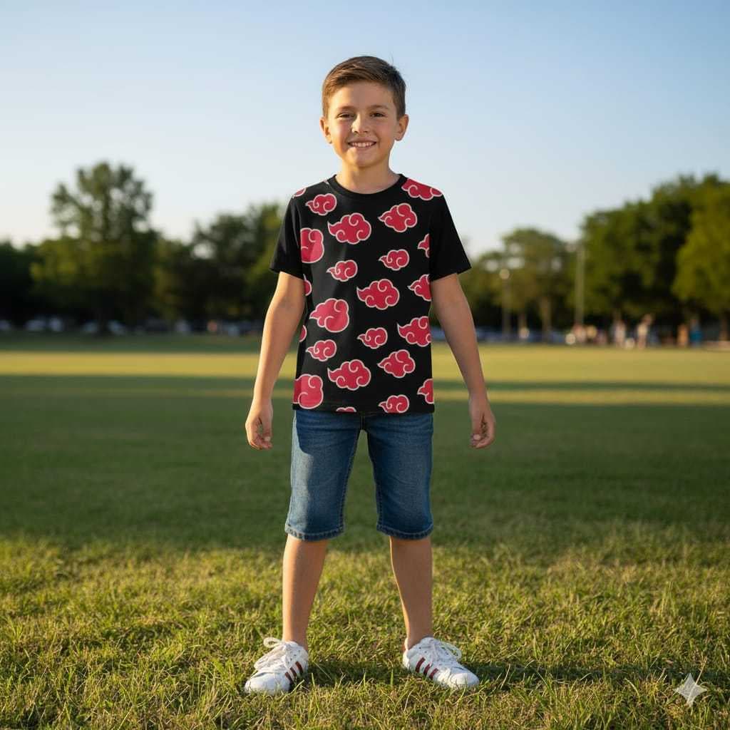 Camiseta Infantil Unissex Naruto Akatsuki Nuvem Anime Geek menino menina nostalgia logo