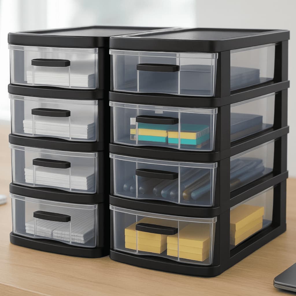 Kit 2 Gaveteiro Organizador 4 Gavetas Multiuso em Plástico Resistente Preto Jaguar