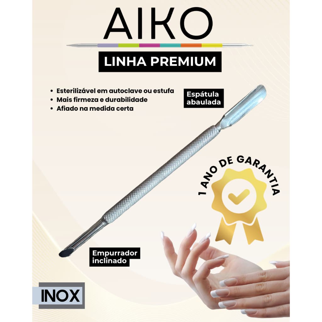 Aiko Espátula de Cutícula linha Premium - Espátula arredondada e empurrador tipo "pau de laranjeira"