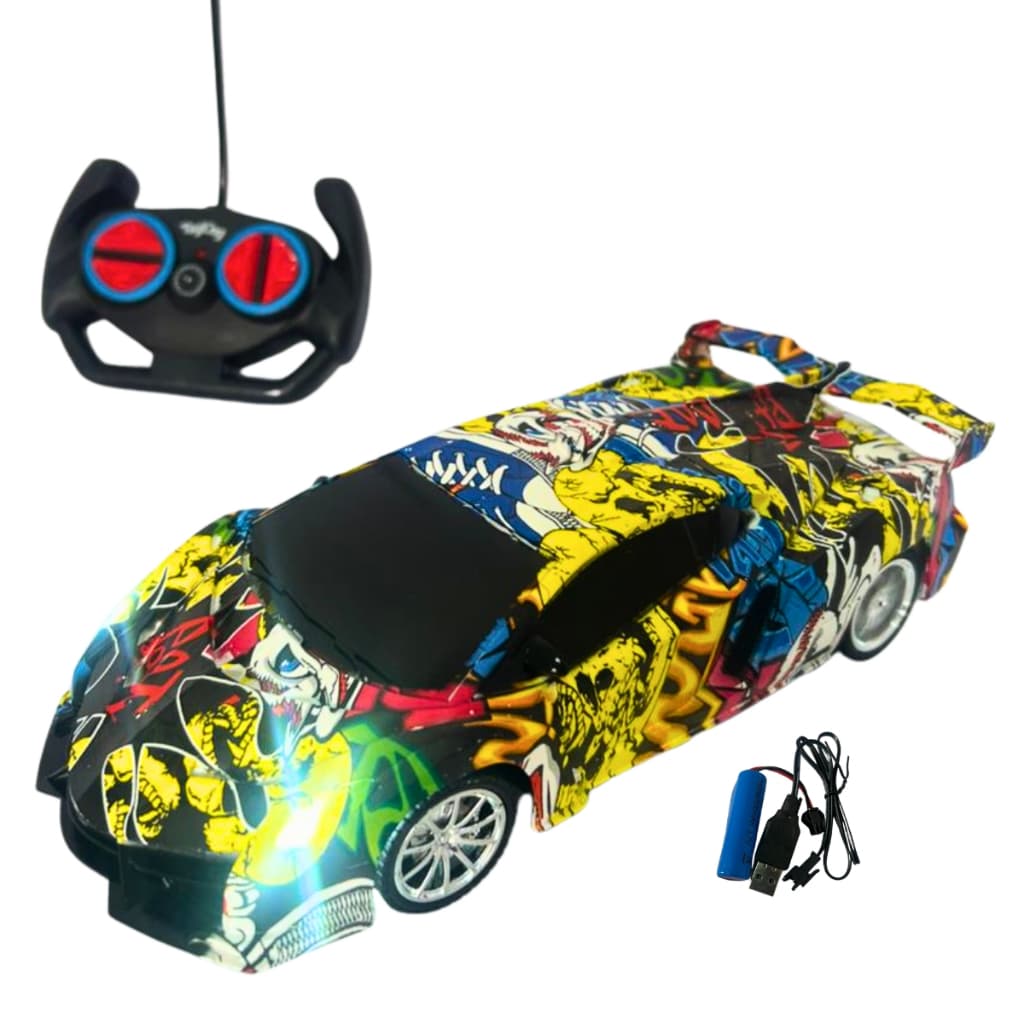 Carrinho de Controle Remoto colorido Bateria Recareggável -  Acende Farol Led