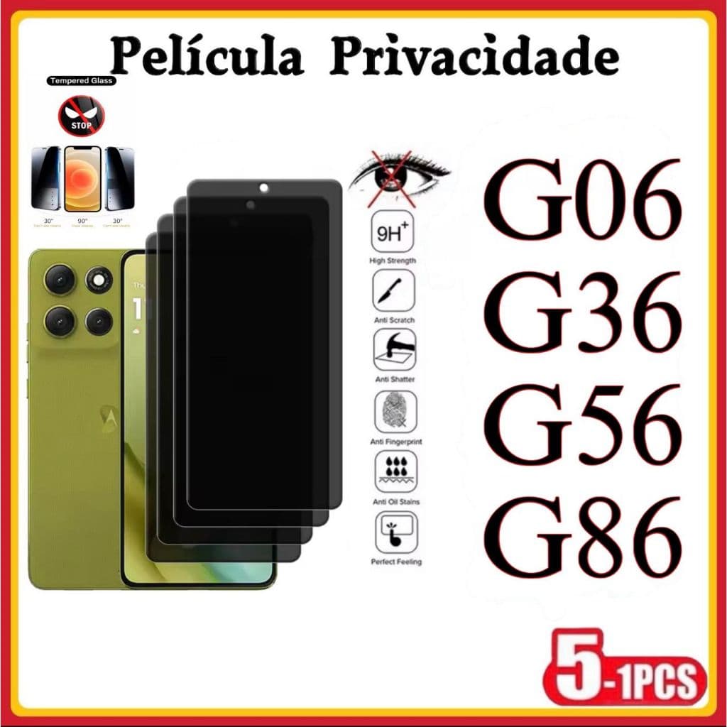 Película Privacidade 3D Vidro Temperado Anti Spy Pra MOTO G06 G36 G56 G86