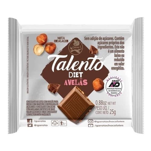 Chocolate Garoto Talento Diet com Avelãs 25g