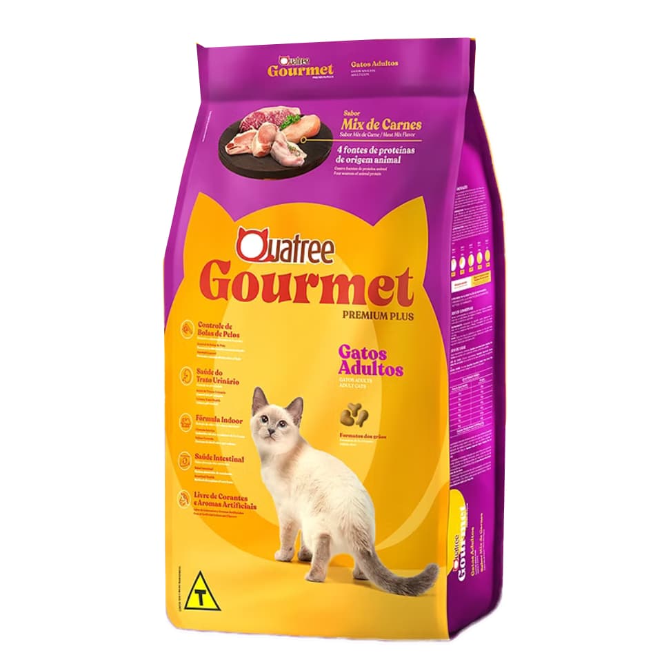 Ração Quatree Gourmet Gatos Adultos sabor Mix de Carnes 10.1 Kg