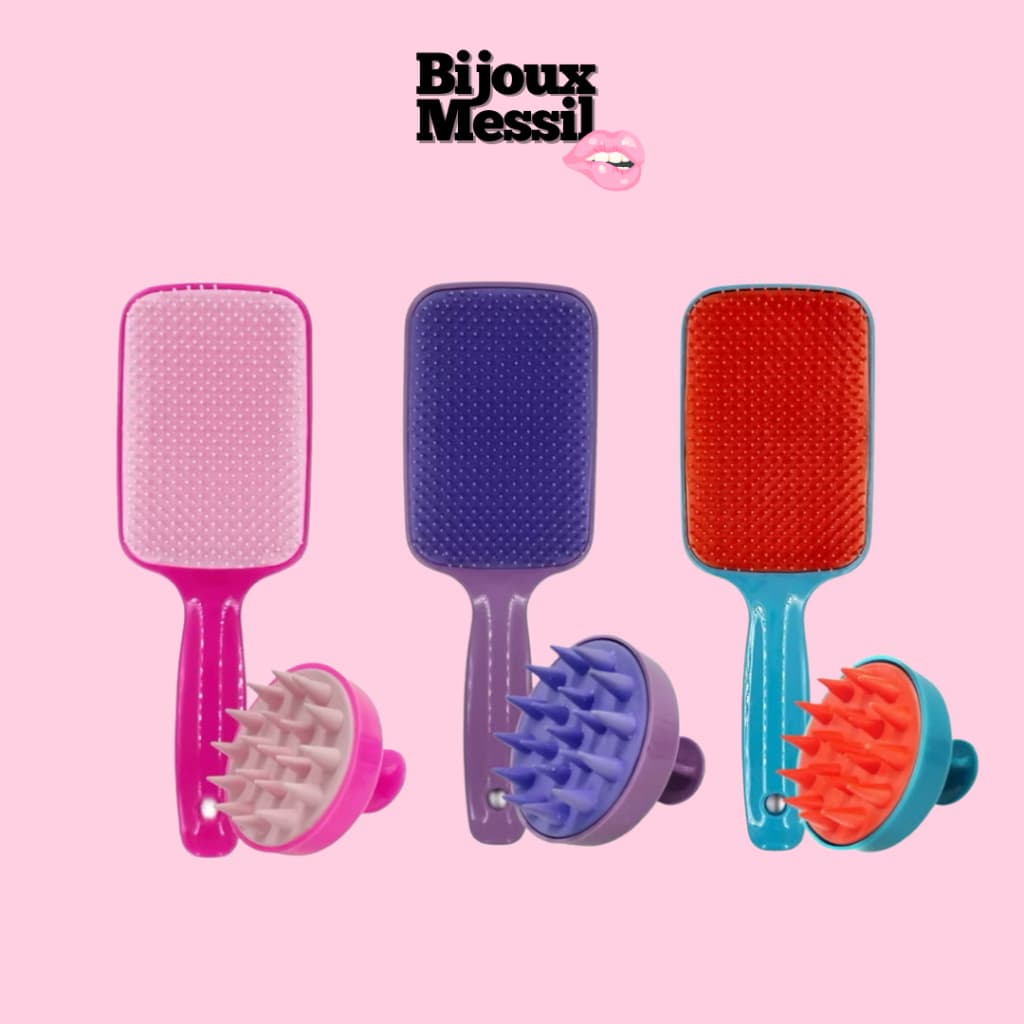 Kit Escova Raquete Flex e Escova Massageadora Capilar de Silicone CORES SORTIDAS