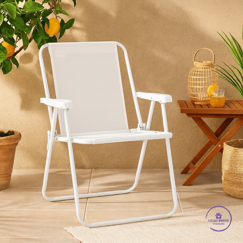 Cadeira Alta Branca MOR Dobrável Reforçada até 110kg Praia Varanda Camping Jardim 2058
