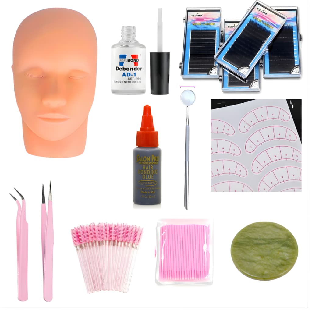Kit Completo Alongamento de Cílios e Sobrancelhas - Cola Salon  Par Pinças Vettus Rosa Cabeça Treino