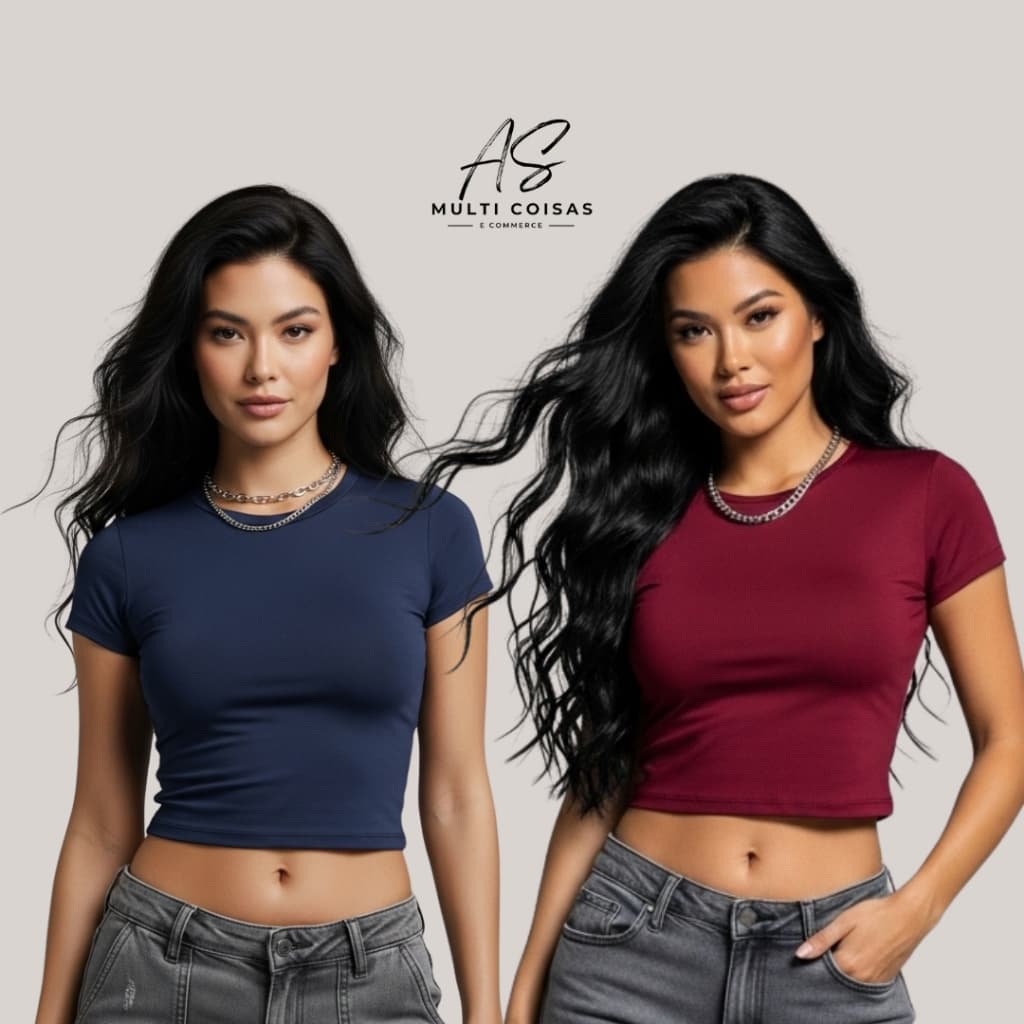 Kit 2 Baby Tee - Tendência Moda Casual Dia Dia Ideal Para Faculdade Trabalho Tecido Suplex