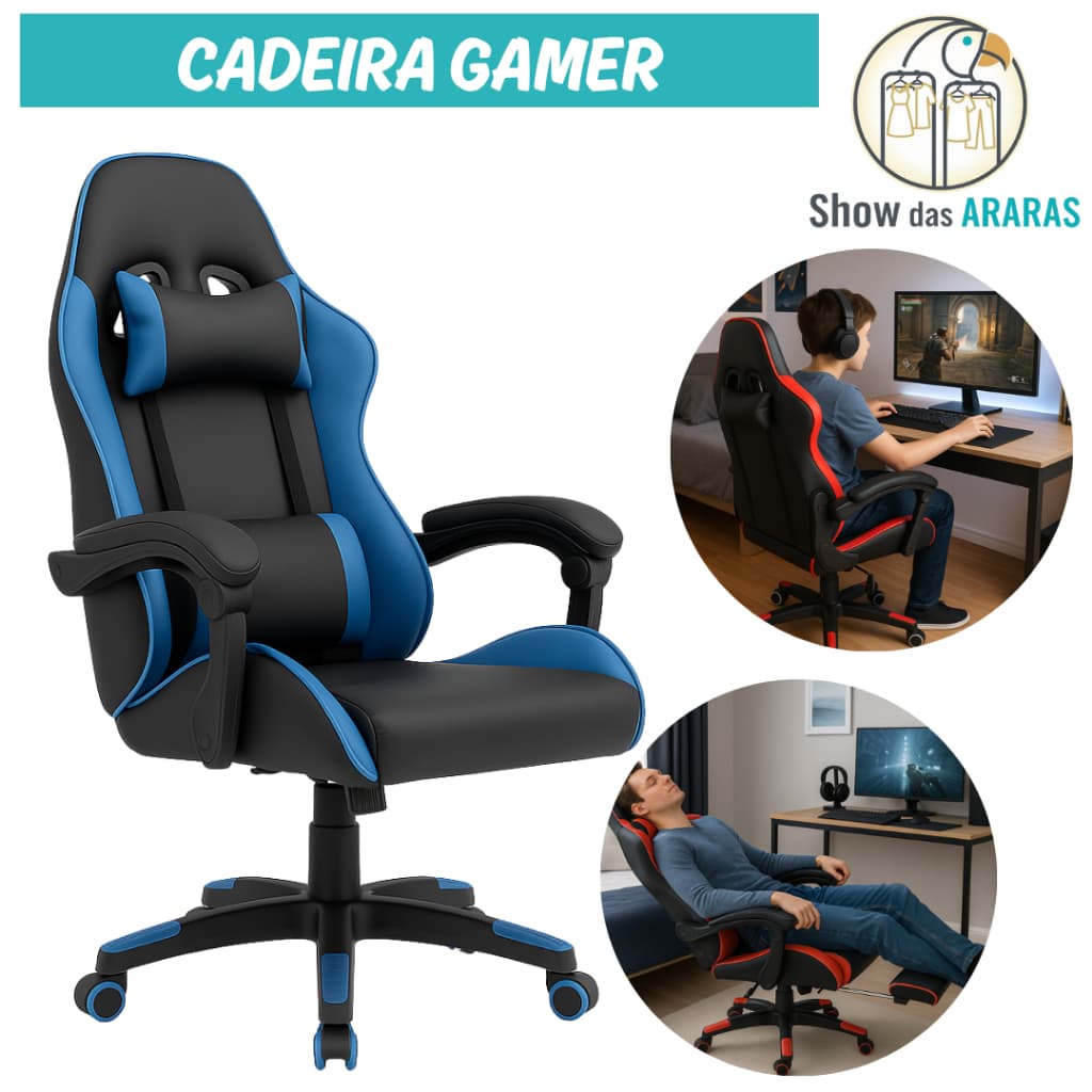 Cadeira Gamer Retrátil - Com encostos