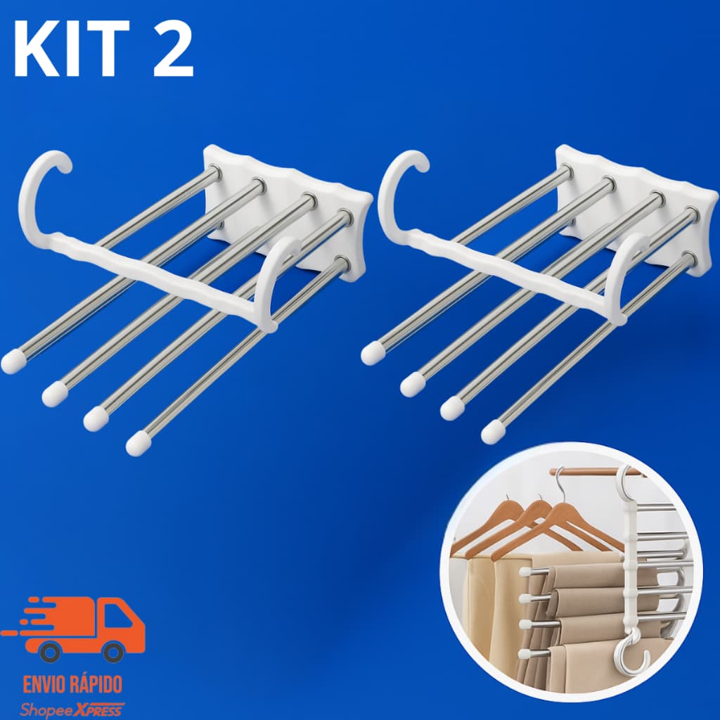 Kit 2 Cabide Organizador De Calça Inox  Multifuncional Para Economizar Espaço