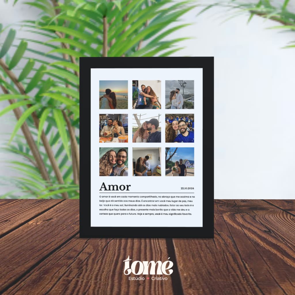 Quadro personalizado Amor com 9 fotos- Presente para dia dos namorados, casal, família, amigos