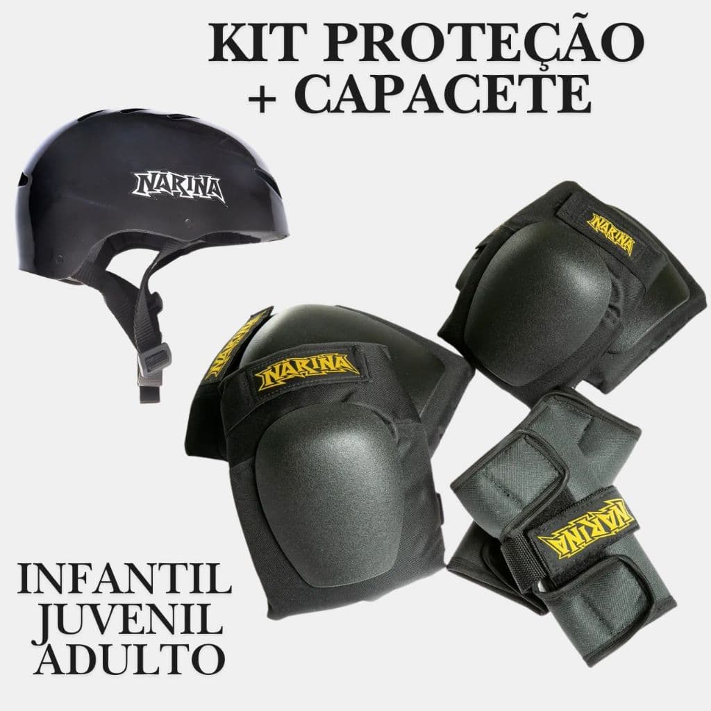 Kit Proteção Completo Skate Patins Patinete Bike Com Capacete Joelheira Cotoveleira Wrist Guard