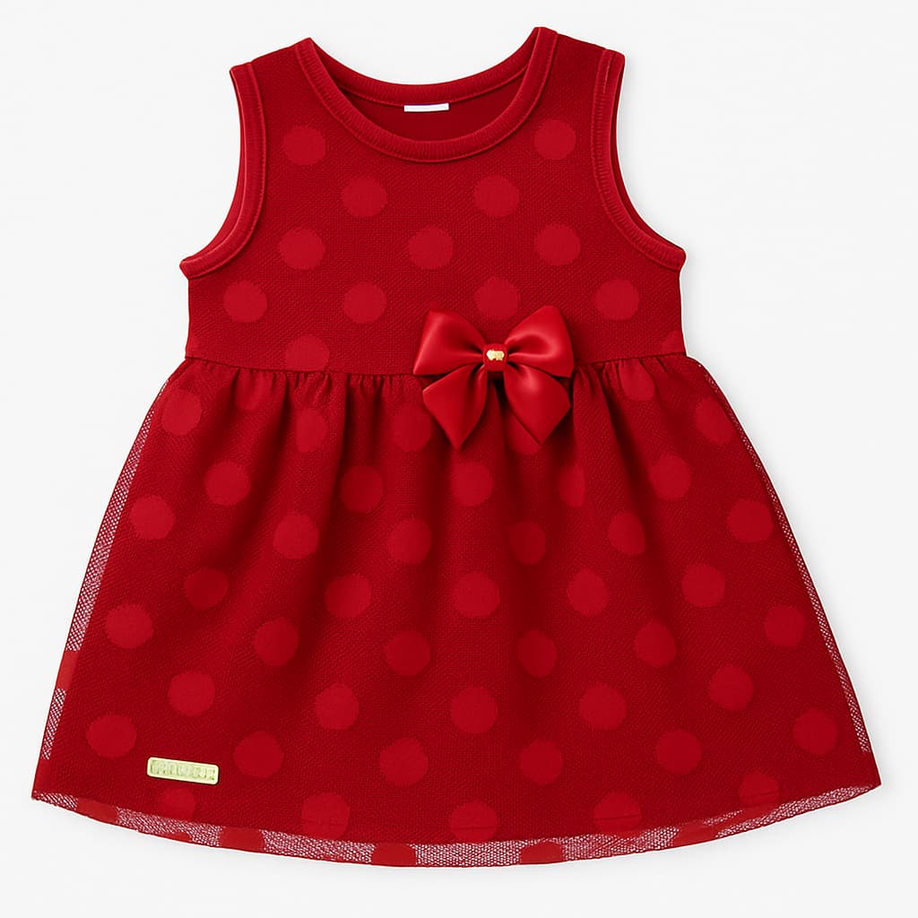 Vestido Bebê Menina Tule Poá + Laço – 3 a 6 meses