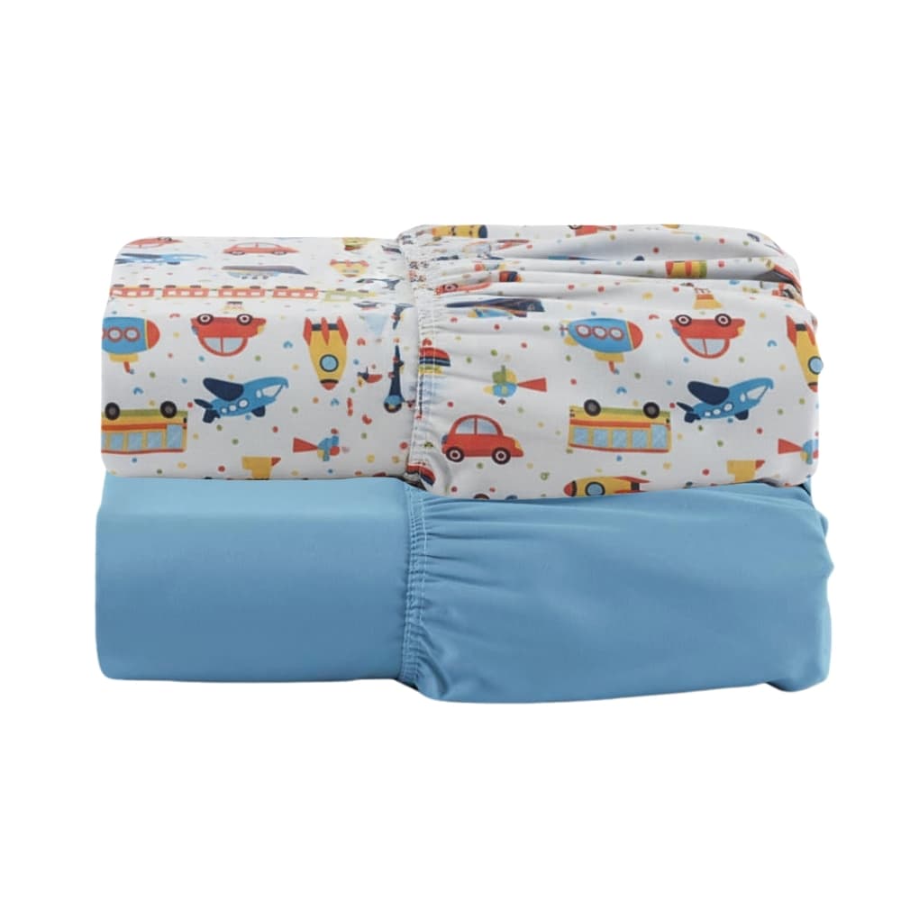 Kit 2 Lençol Berço Desmontável Portátil Chiqueirinho Estampado/Liso Elástico 400 Fios Menino