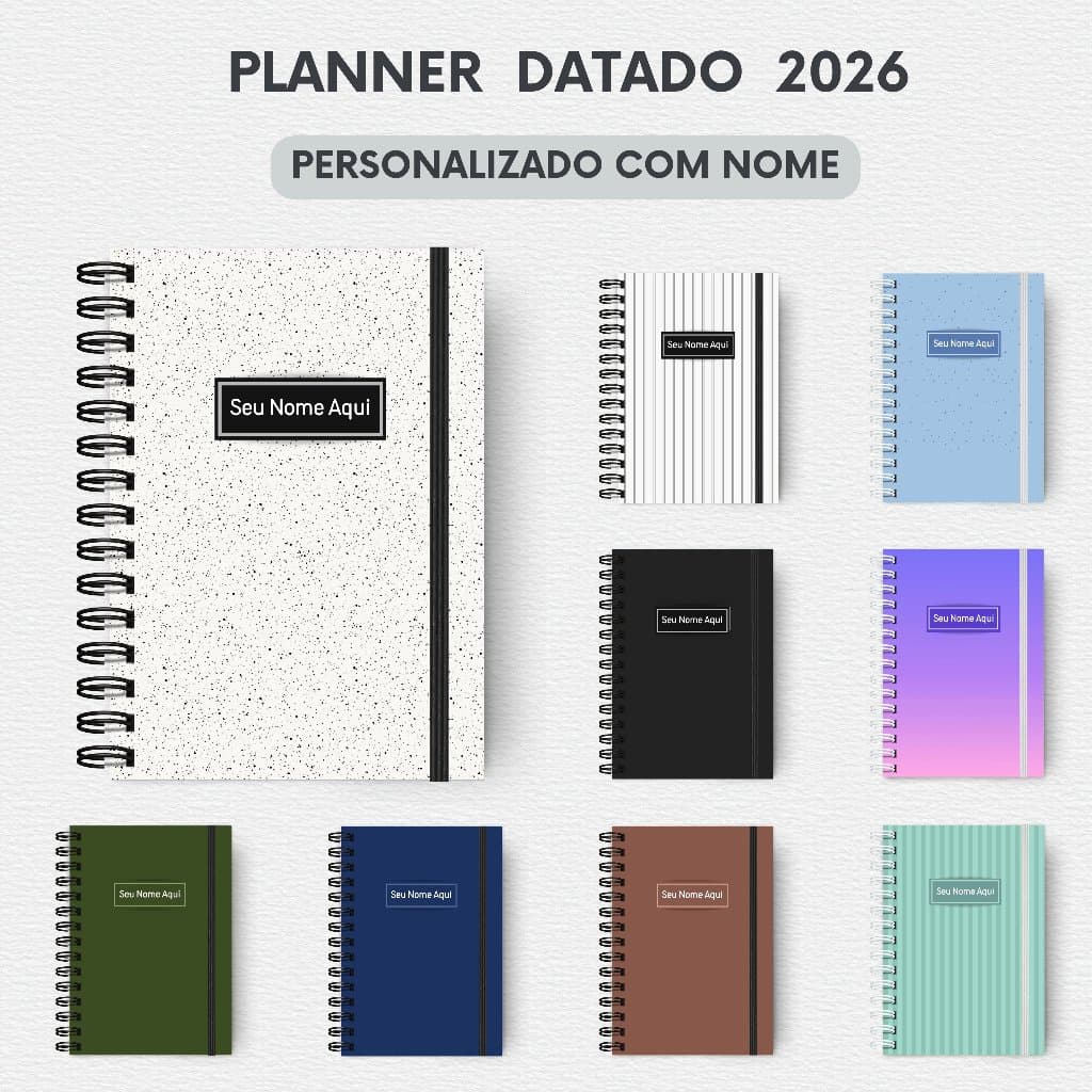 Agenda Planner 2026 Personalizado com Nome + Brinde Marcador de Páginas | Datado | A5 | Papel 90g