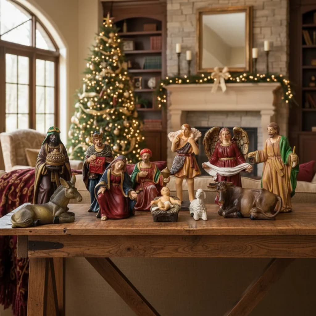 Mini Presépio Natal Menino Jesus Anjo 11 Peças 11cm Resina