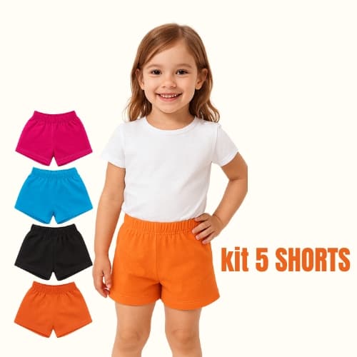Kit 5 shorts verão infantil menina - cores sortidas