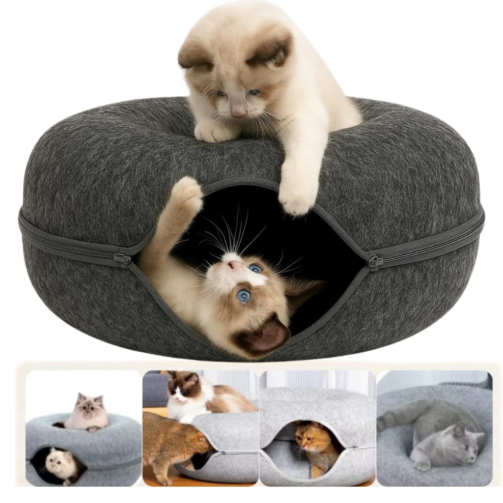 Toca Feltro Cama Tunel Donut Gato Felino Pet Estimação Pneu Pequena Redonda Roda