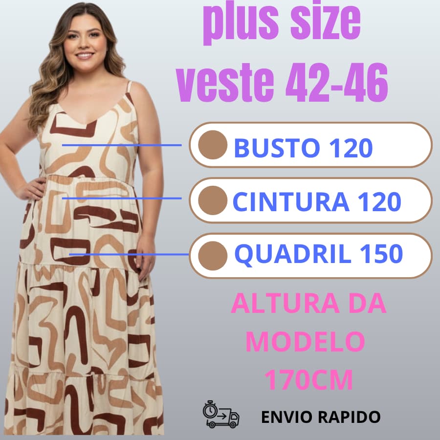 Vestido Longo Feminino  plus size Estampado Verão
