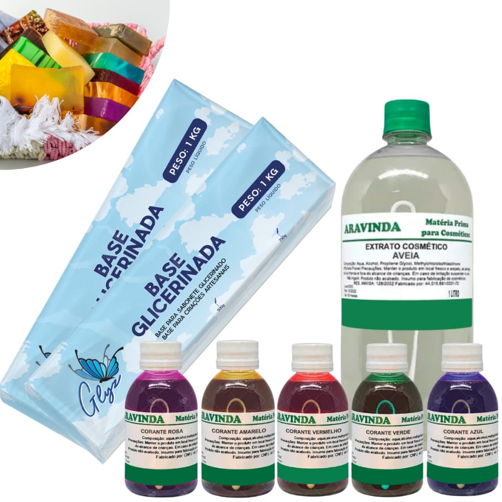 Kit Completo Sabonetes: Base Glicerinada Sólida + Extrato + Corantes | Rendimento alto