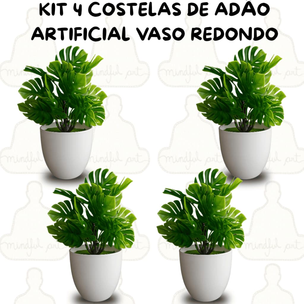 Kit 4 Costela de Adão Artificial Vaso Redondo e Charmoso – Decoração Verde Beleza Sem Manutenção