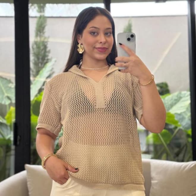 Blusa Gola V Feminina Casual Dia a Dia Manga Curta Tricot Verão Estilosa