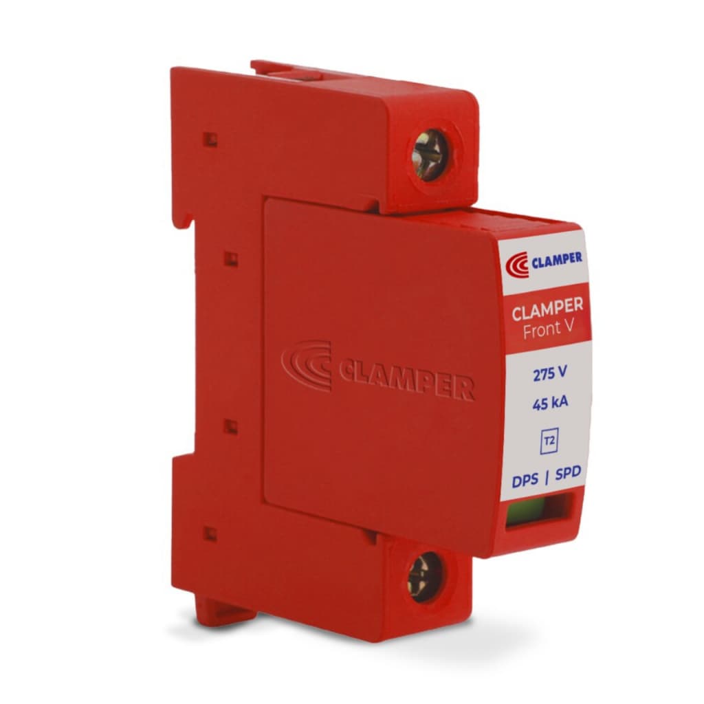 DISPOSITIVO DE PROTEÇÃO CONTRA RAIOS COM DPS CLAMPER FRONT V 275V 45KA VERMELHO