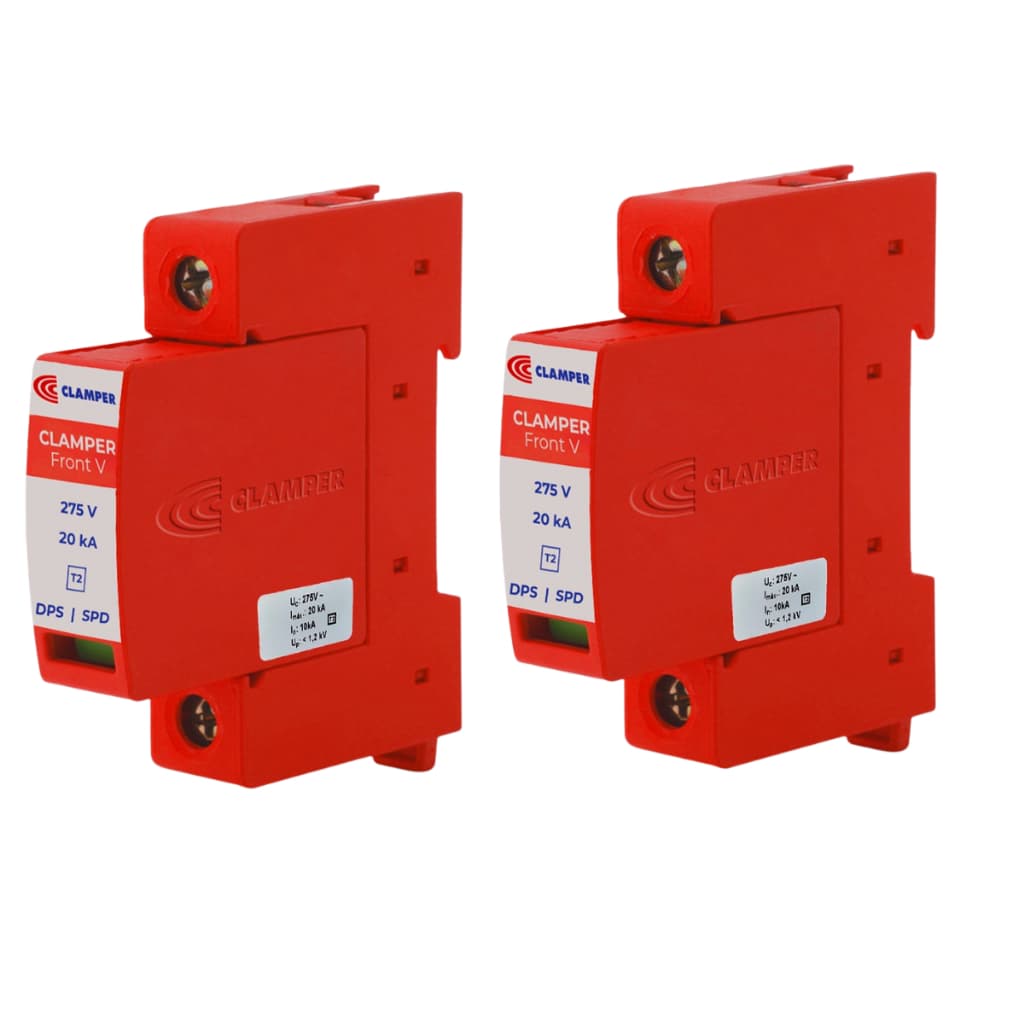 KIT ECONÔMICO C/ 2 DISPOSITIVOS DE PROTEÇÃO CONTRA RAIOS COM DPS CLAMPER FRONT V 275V 20KA