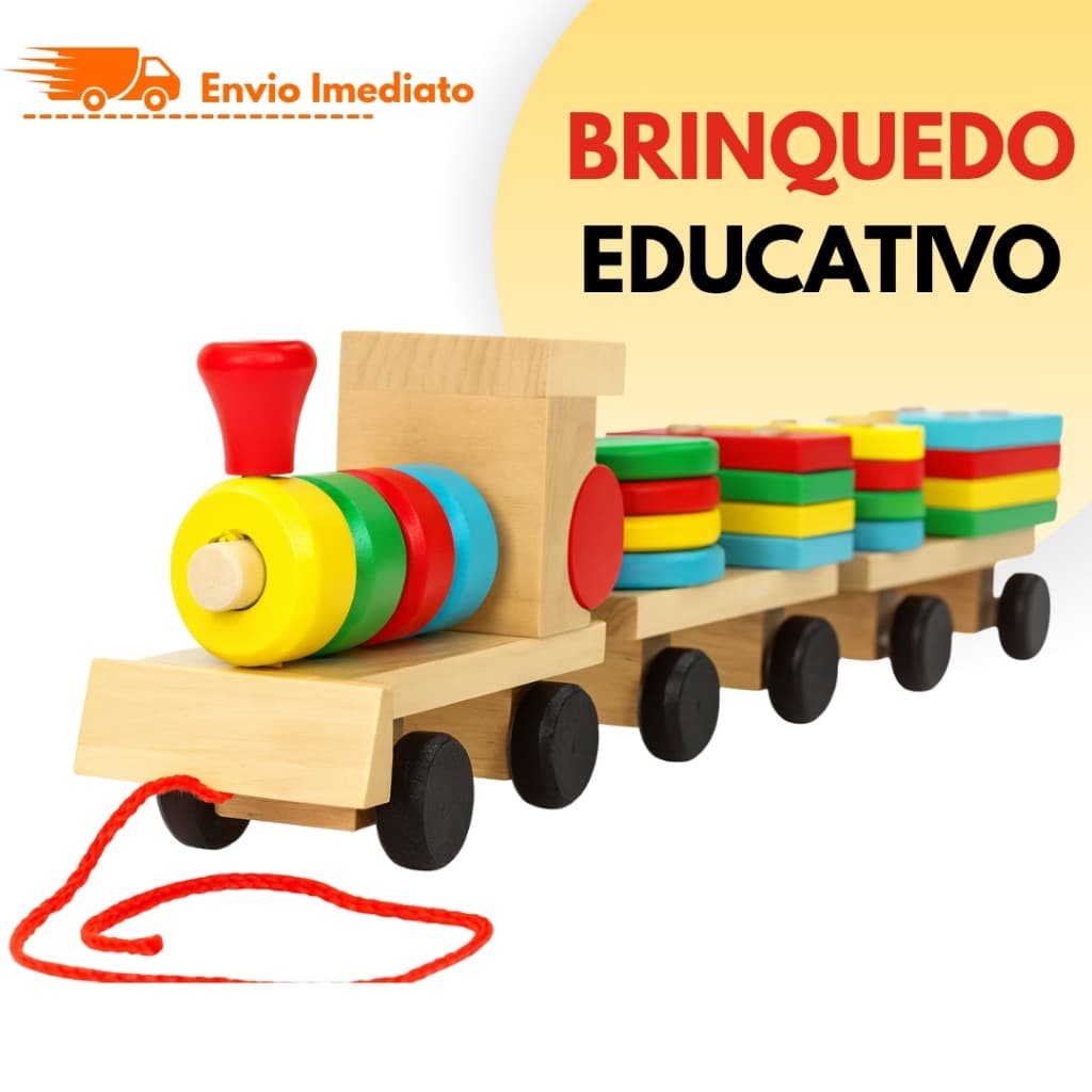 Trenzinho Educativo de Madeira Pedagógico com Formas Geométricas e Cores Brinquedo Infantil