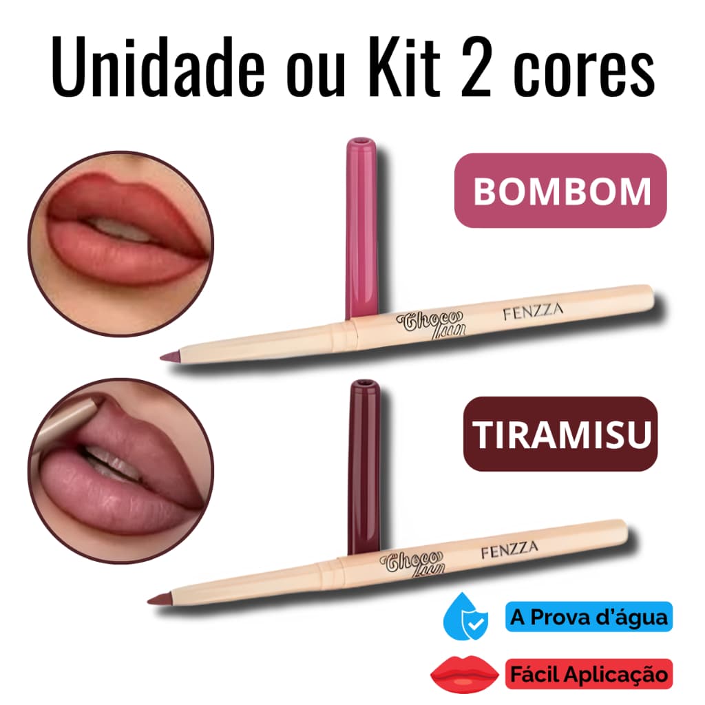 Lapis Retratil, Lapis Contorno Labial, Lapis Fenzza ChocoFun, Lapis A Prova de Agua Longa Duração