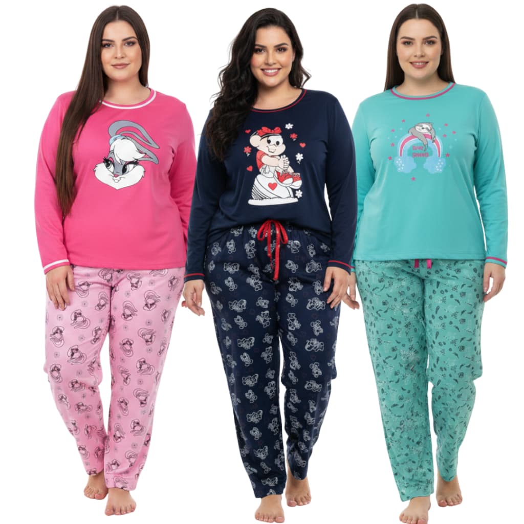 Pijama Longo Plus Size / Pijama Feminino Adulto Manga Longa