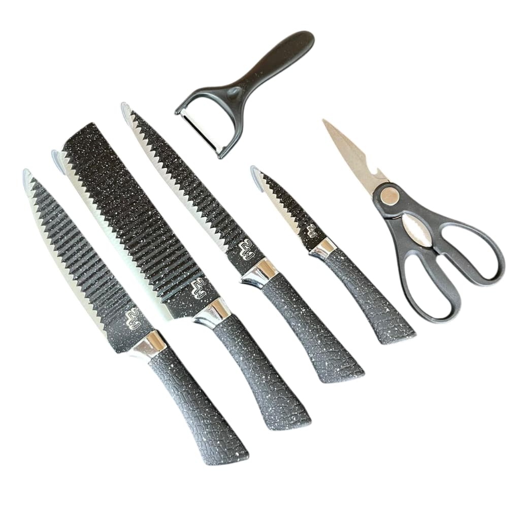 Kit De Facas 6 Peças Aço Inox Com Tesoura E Descascador
