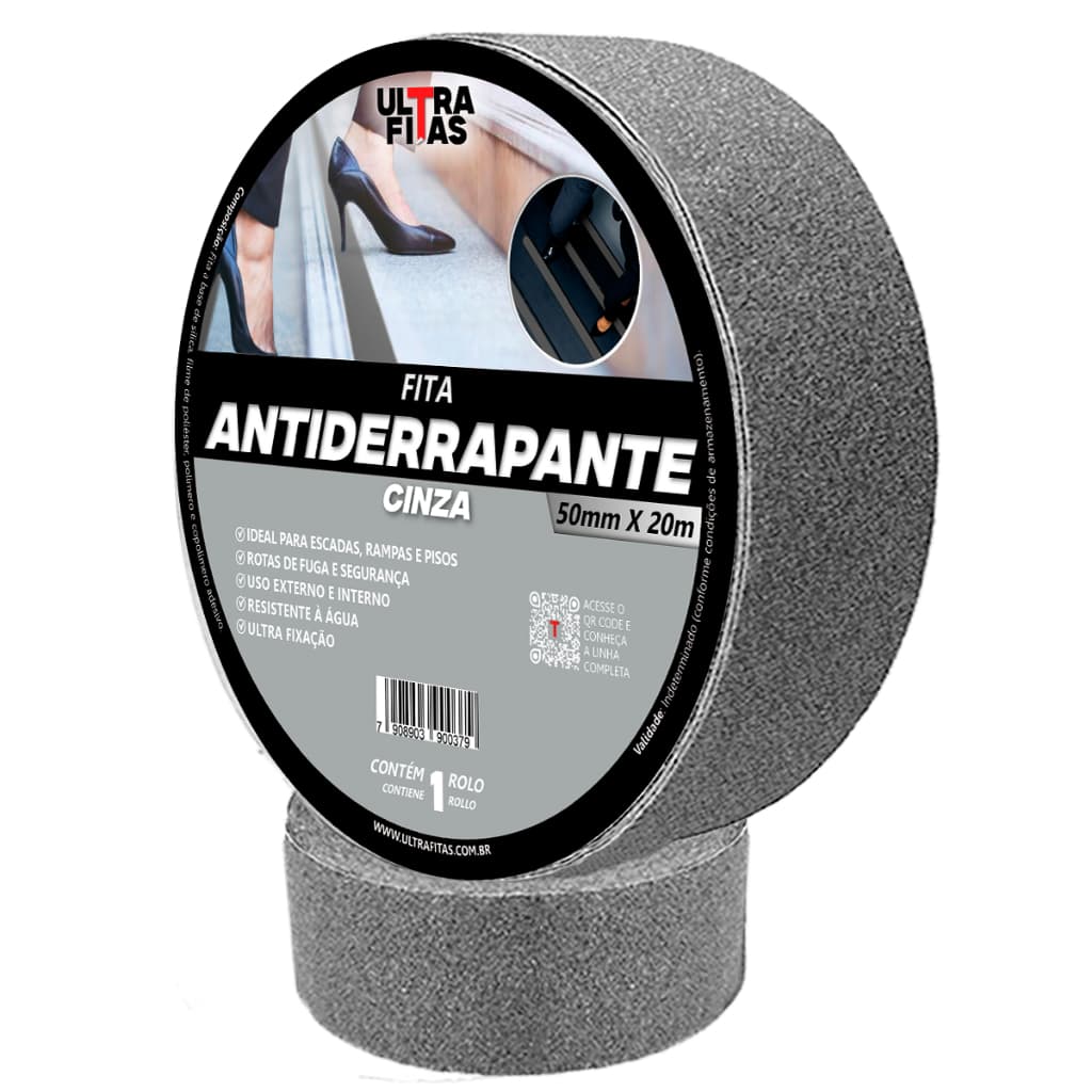 Fita Antiderrapante 50 mm X 20 Metros - Cinza Lixa Rampa Escadas Anti Quedas