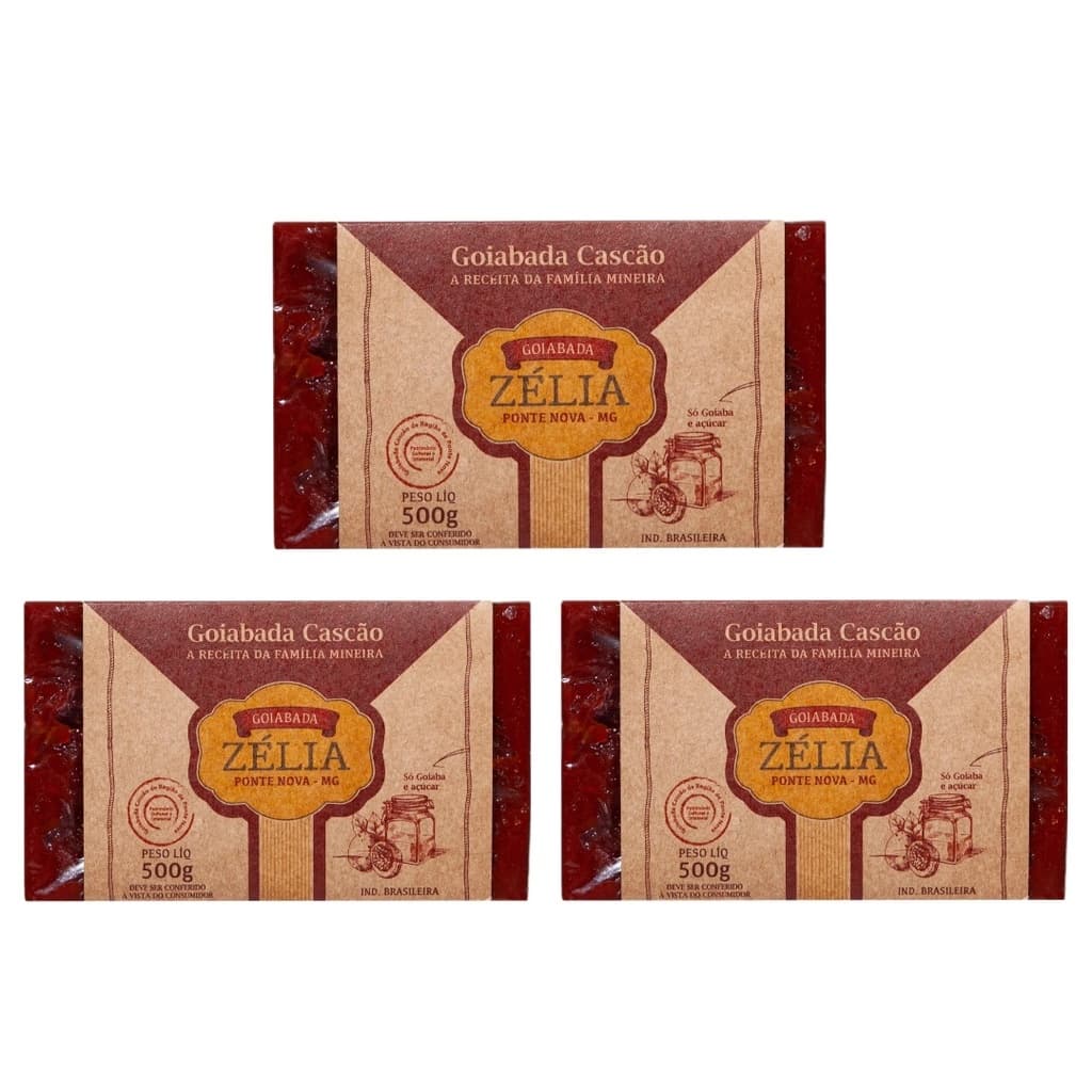 Kit 3 Goiabada Cascão Zélia Barra 500g